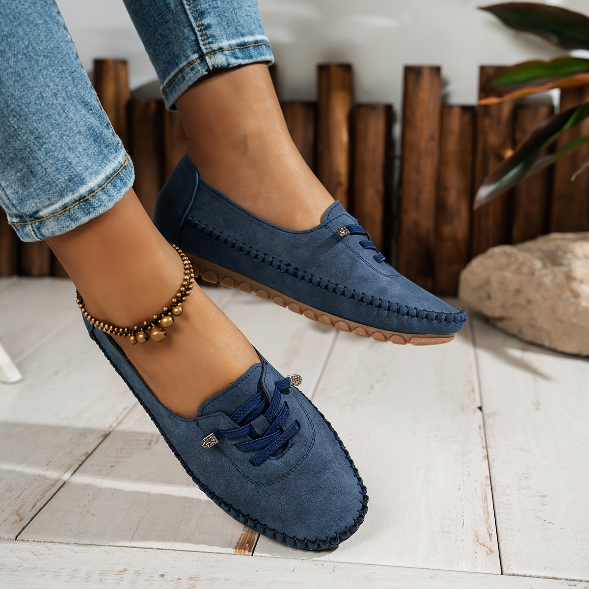 Mocassins femme Momount – suédine hand-stitched à enfiler élastique confort