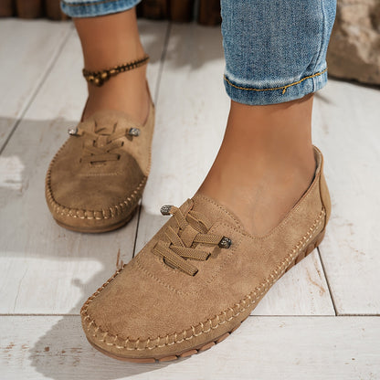 Mocassins femme Momount – suédine hand-stitched à enfiler élastique confort