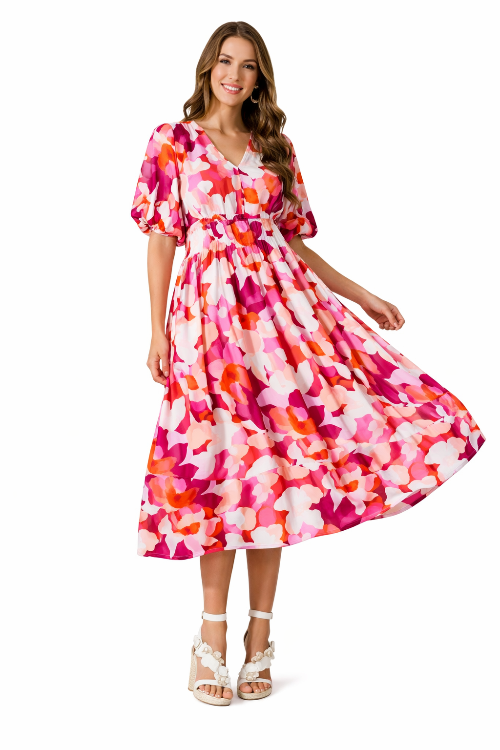 Brenta | Boho Chiffon Floral V Neck Long Sleeve Spring Maxi Dress
