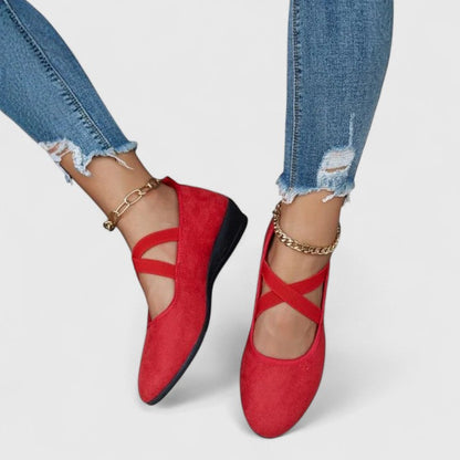 Ballerines femme Momount – suédine croisée bride bout rond élastique cheville