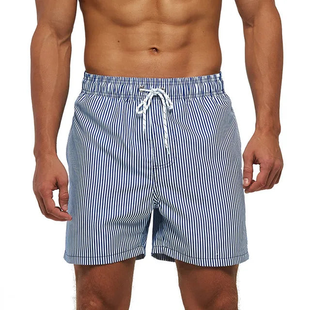 Momount Men Swim Shorts – Striped Drawstring Quick Dry Summer Beach