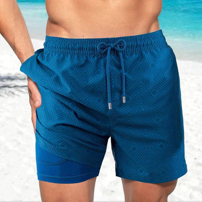 Momount Men Swim Shorts – Palm Print Compression Liner Quick Dry Mid
