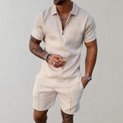 Momount herresæt – halv lynlås-polo og shorts i jacquard til sommer
