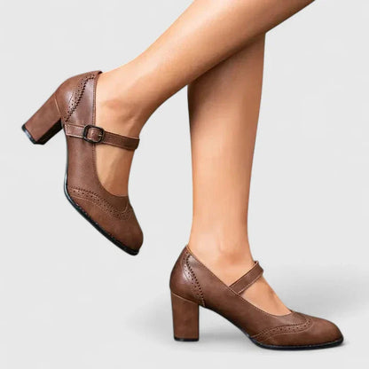 Escarpins Mary Jane à talon bloc femme Momount – cuir brogue bout rond boucle