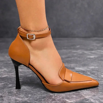 Escarpins à talon aiguille femme Momount – cuir bout pointu bride cheville arrière ouvert