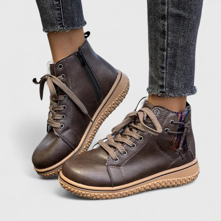 Baskets montantes femme Momount – cuir à lacets côté zip crepe semelle