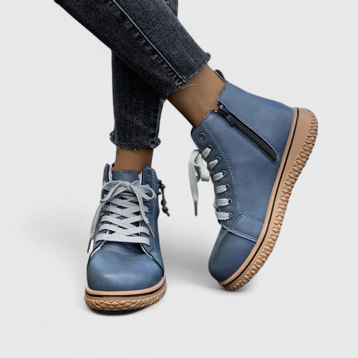 Baskets montantes femme Momount – cuir à lacets côté zip crepe semelle