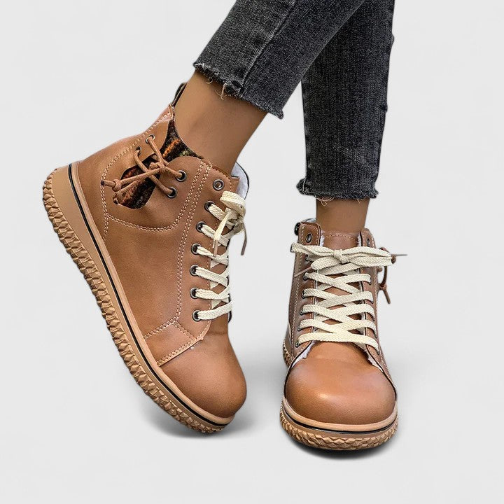 Baskets montantes femme Momount – cuir à lacets côté zip crepe semelle