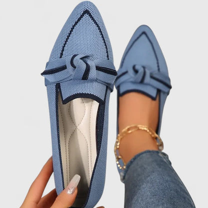 Mules à bout pointu femme Momount – maille maille knot détail plat à enfiler closed bout