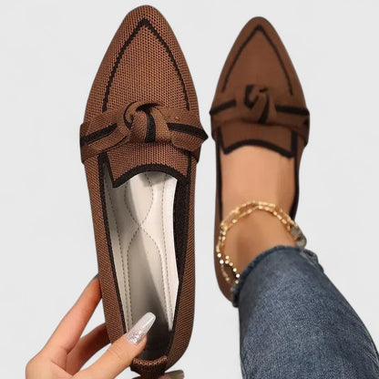 Mules à bout pointu femme Momount – maille maille knot détail plat à enfiler closed bout