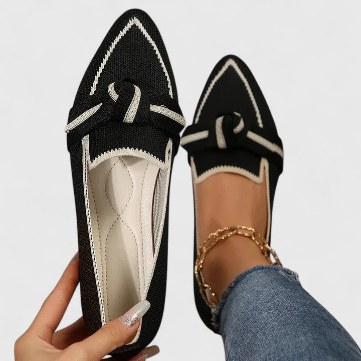 Mules à bout pointu femme Momount – maille maille knot détail plat à enfiler closed bout