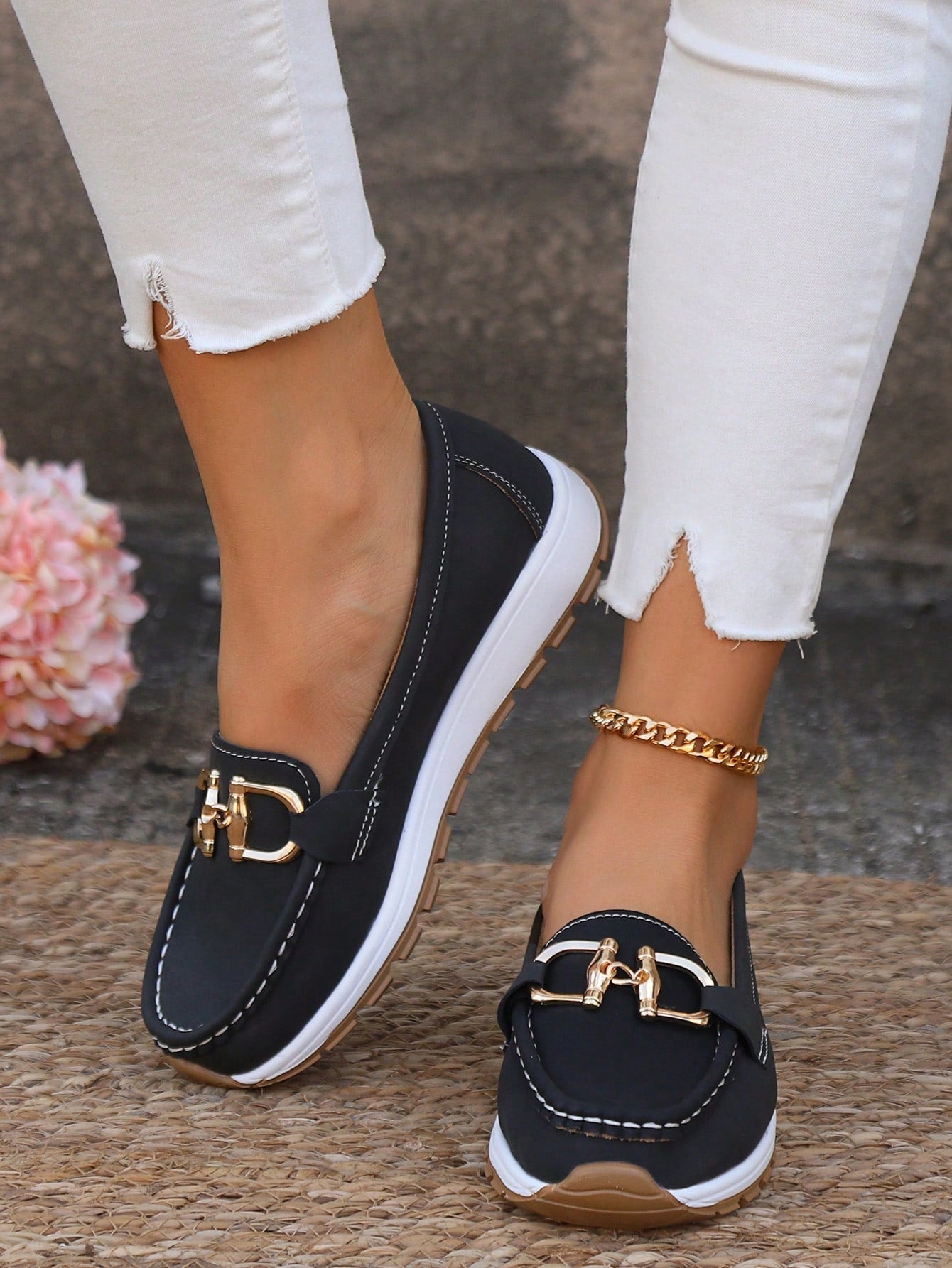 Mocassins en suédine femme Momount – doré horsebit plateforme à enfiler confort