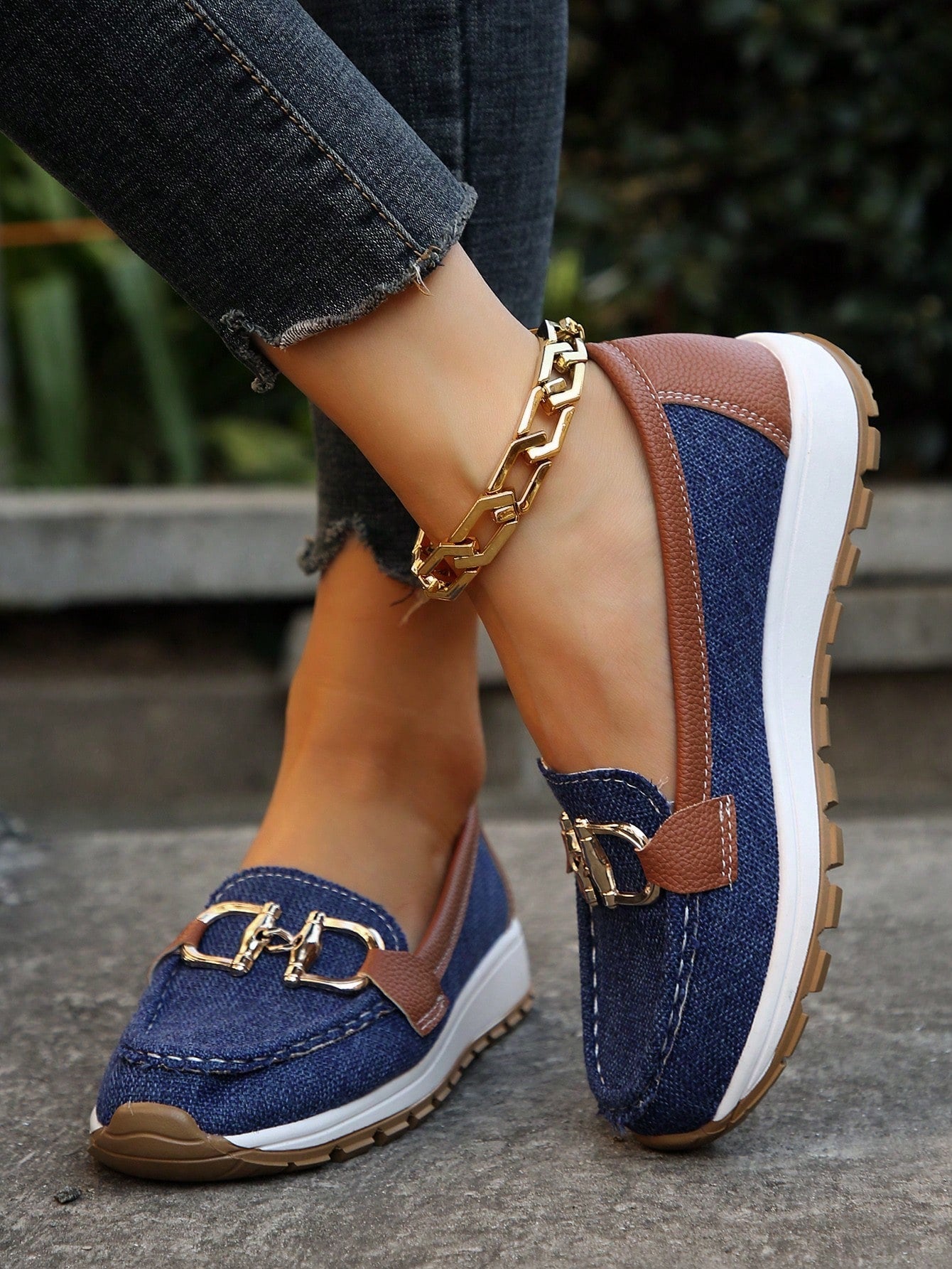 Mocassins en suédine femme Momount – doré horsebit plateforme à enfiler confort