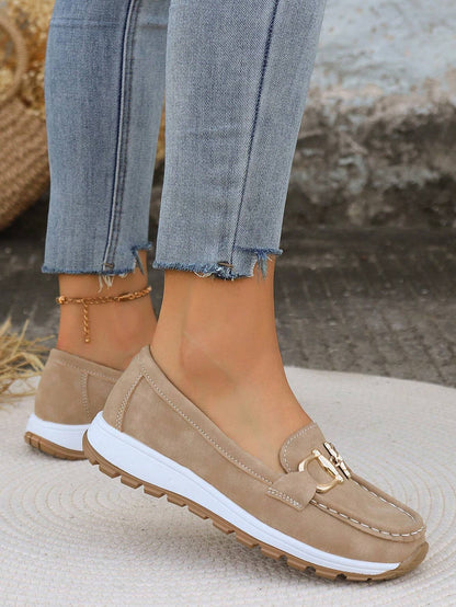 Mocassins en suédine femme Momount – doré horsebit plateforme à enfiler confort