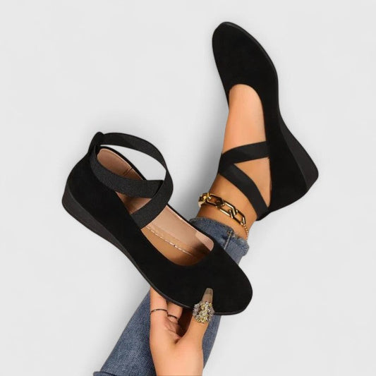 Ballerines femme Momount – suédine élastique croisée bride bout rond à enfiler