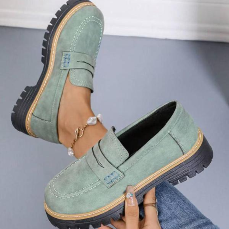 Momount Women Platform Loafers – Lug Sole Penny Strap Slip-On Round Toe