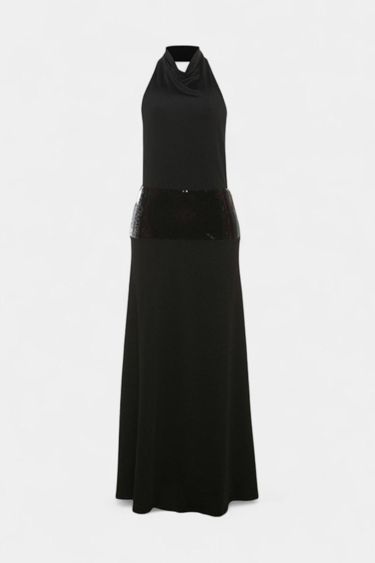 Evangelia | Vestido Largo Halter con Lentejuelas Elegante