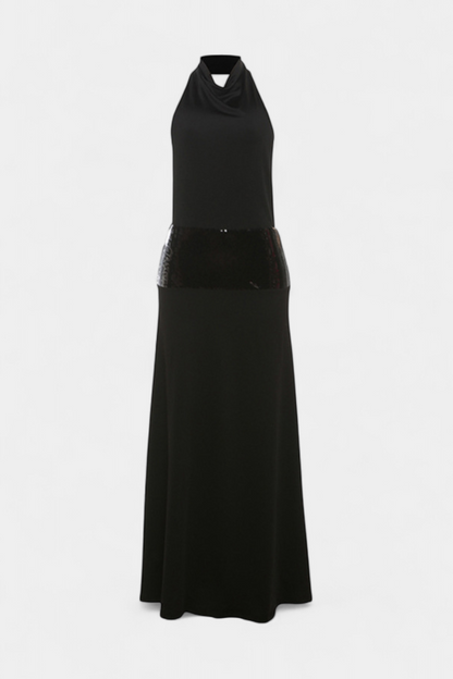 Evangelia | Vestido Largo Halter con Lentejuelas Elegante