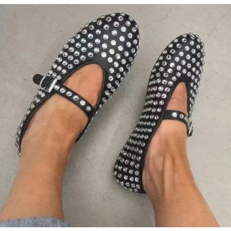 Momount Women Rhinestone Ballet Flats