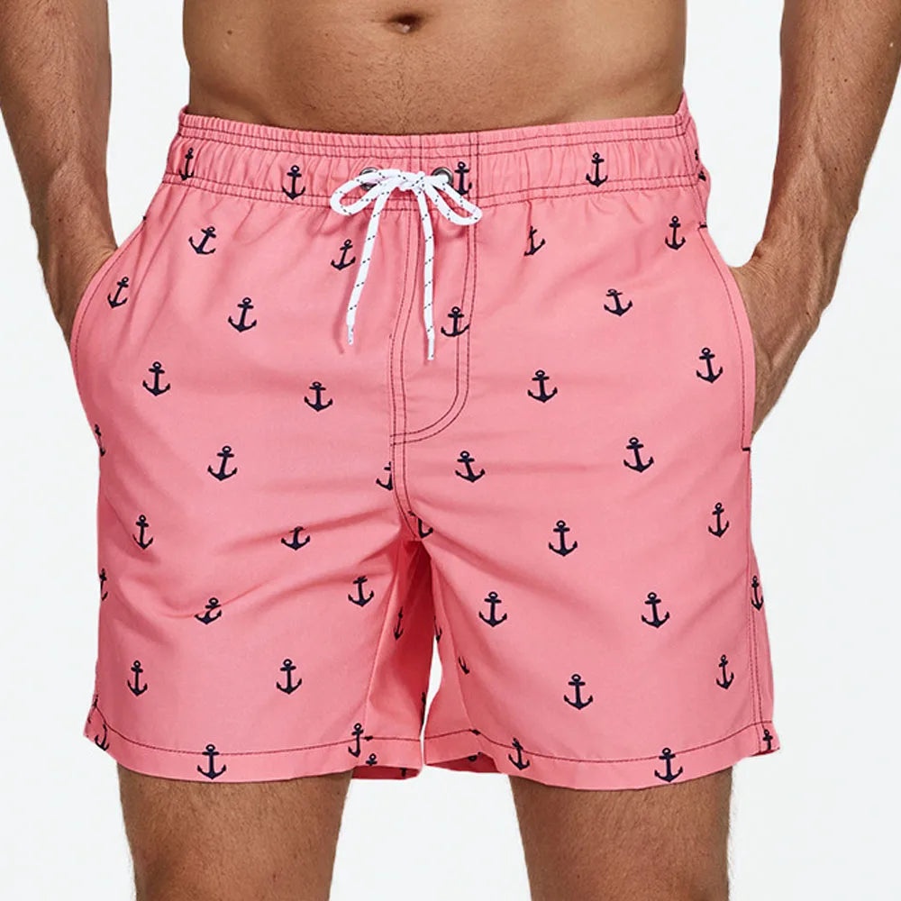 Momount Men Swim Shorts – Kiwi Print Drawstring Quick Dry Mid Length