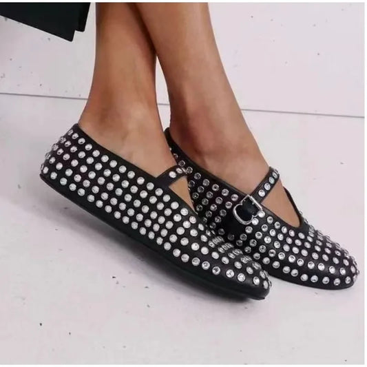 Momount Women Rhinestone Ballet Flats