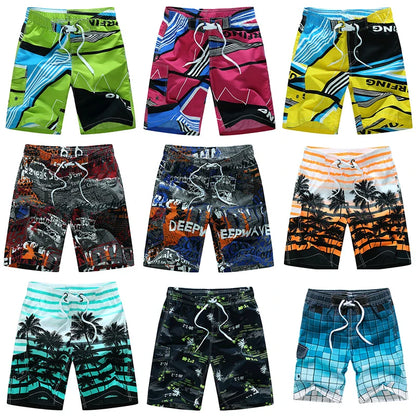 Momount Men Swim Shorts – Geometric Print Drawstring Knee Length Surf