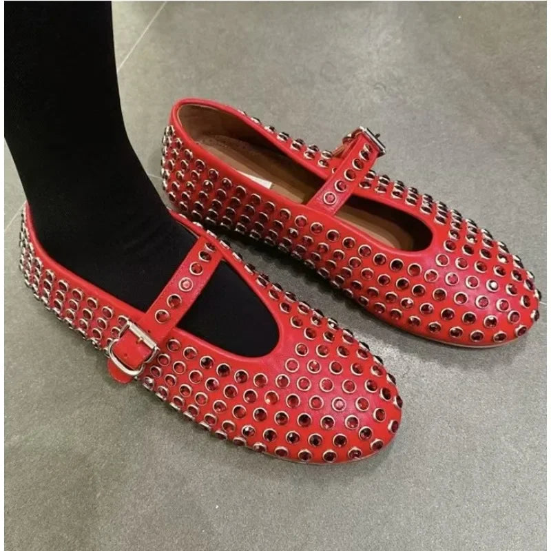 Momount Women Rhinestone Ballet Flats