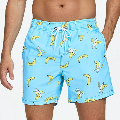Momount Men Swim Shorts – Kiwi Print Drawstring Quick Dry Mid Length
