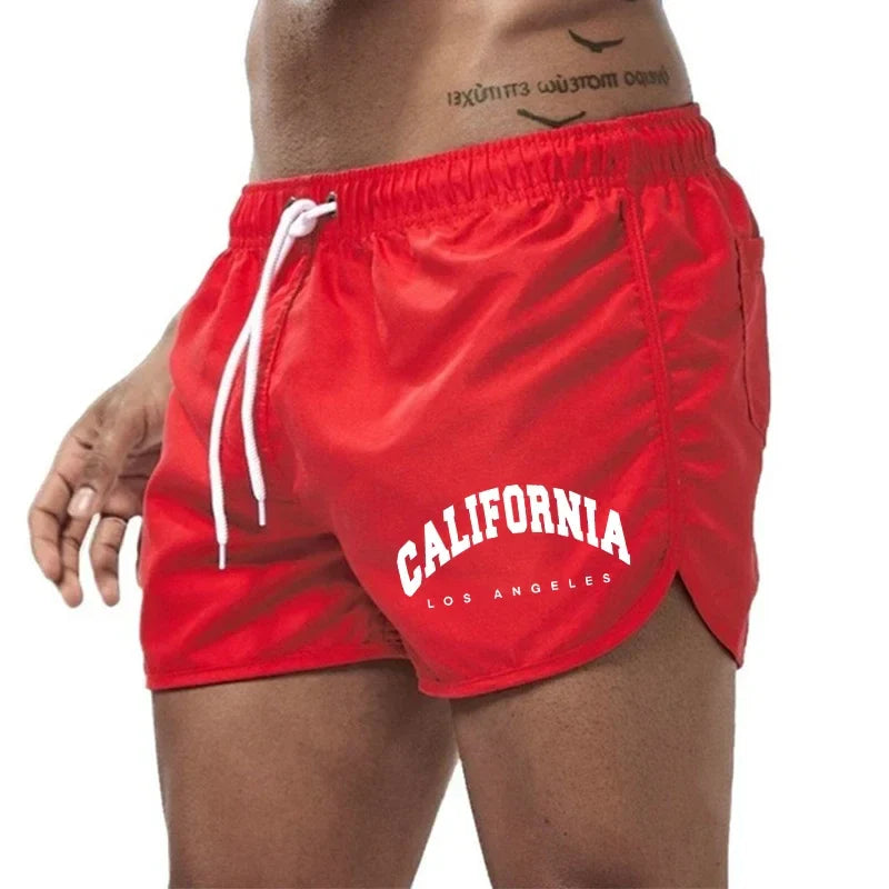 Momount Men Swim Shorts – California Print Drawstring Quick Dry Beach