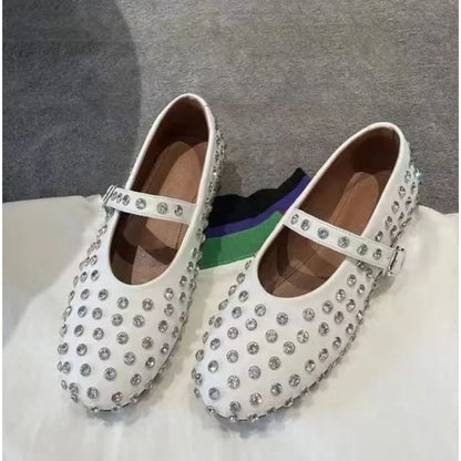 Momount Women Rhinestone Ballet Flats