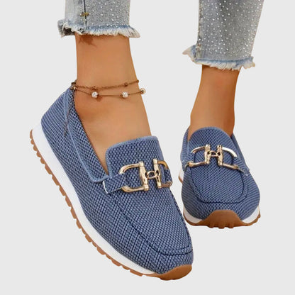 Mocassins en maille femme Momount – maille doré horsebit plateforme à enfiler confort