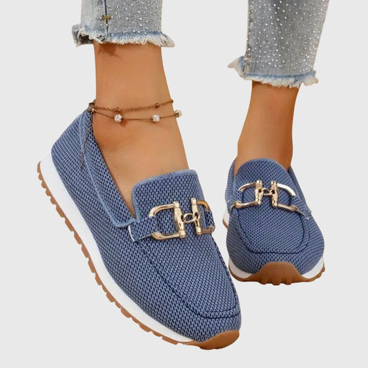 Mocassins en maille femme Momount – maille doré horsebit plateforme à enfiler confort