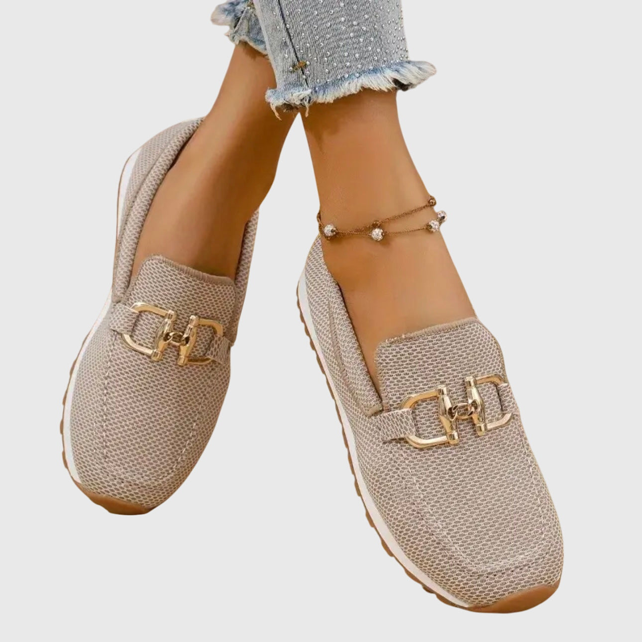 Mocassins en maille femme Momount – maille doré horsebit plateforme à enfiler confort