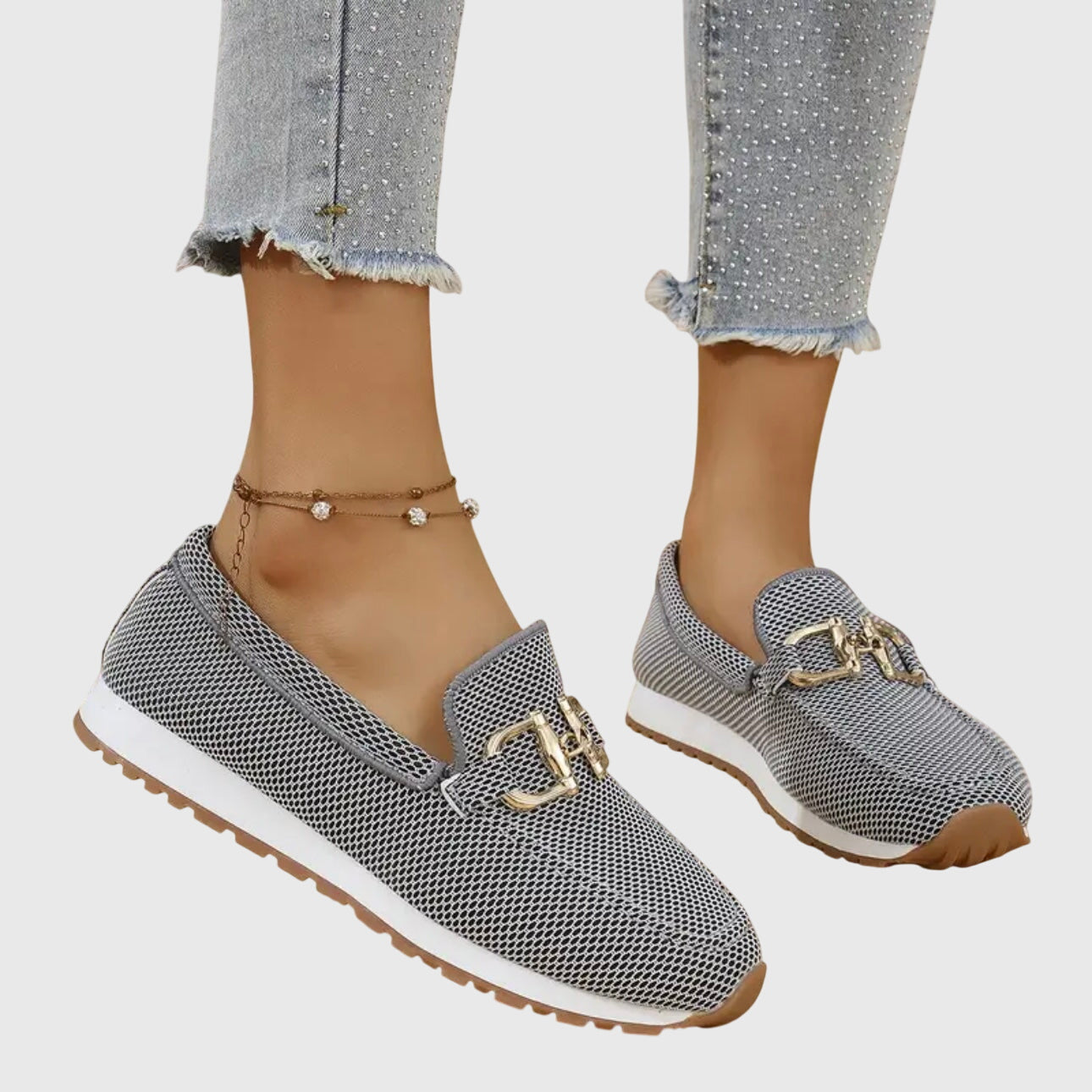 Mocassins en maille femme Momount – maille doré horsebit plateforme à enfiler confort