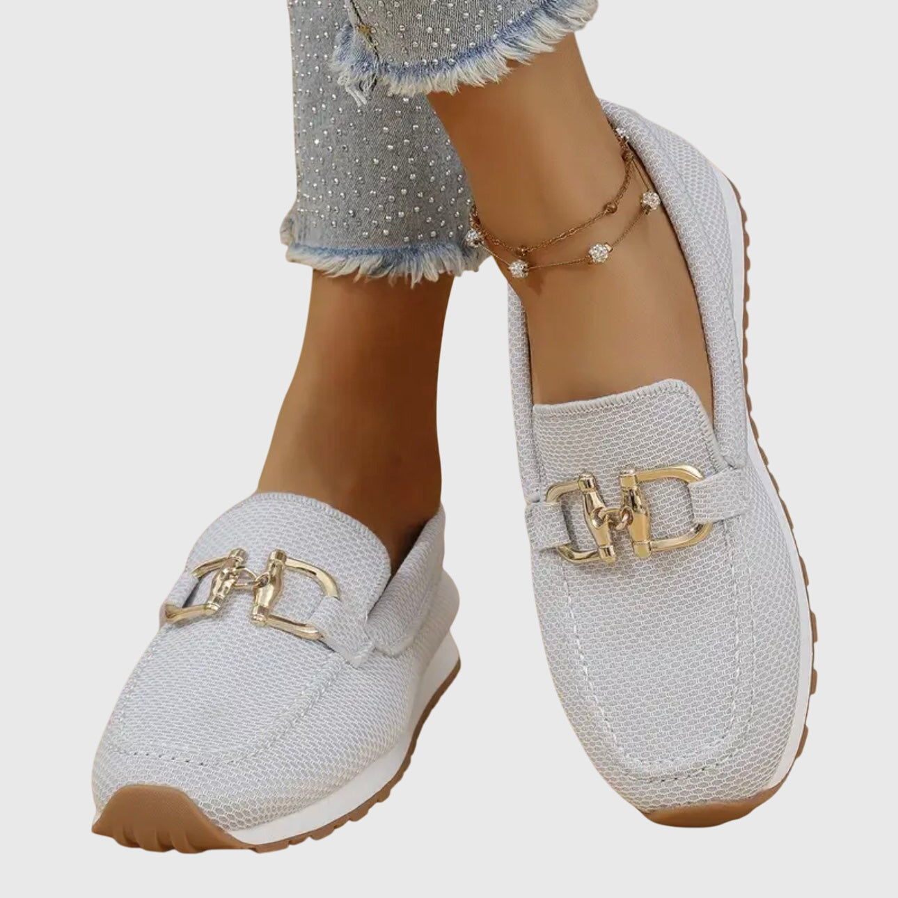 Mocassins en maille femme Momount – maille doré horsebit plateforme à enfiler confort