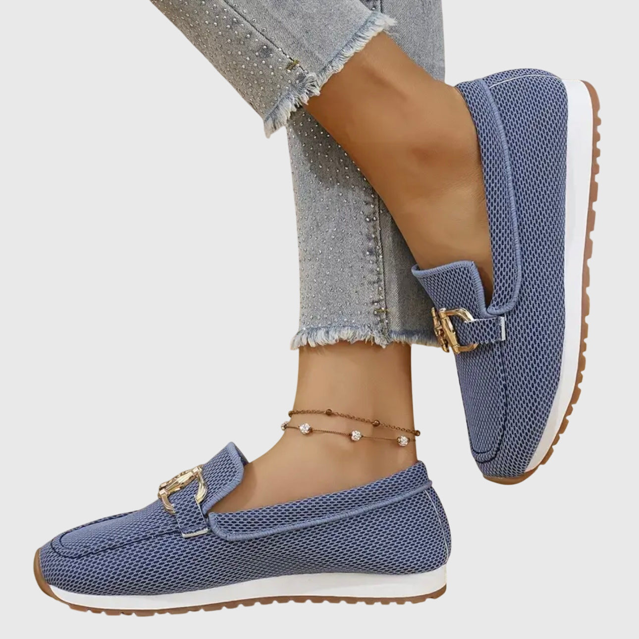 Mocassins en maille femme Momount – maille doré horsebit plateforme à enfiler confort