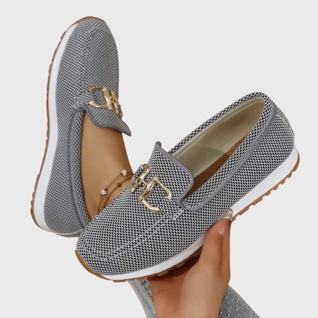 Mocassins en maille femme Momount – maille doré horsebit plateforme à enfiler confort