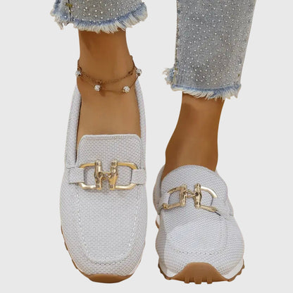 Mocassins en maille femme Momount – maille doré horsebit plateforme à enfiler confort