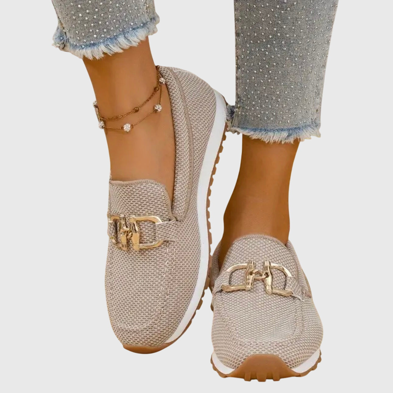 Mocassins en maille femme Momount – maille doré horsebit plateforme à enfiler confort
