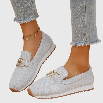 Mocassins en maille femme Momount – maille doré horsebit plateforme à enfiler confort