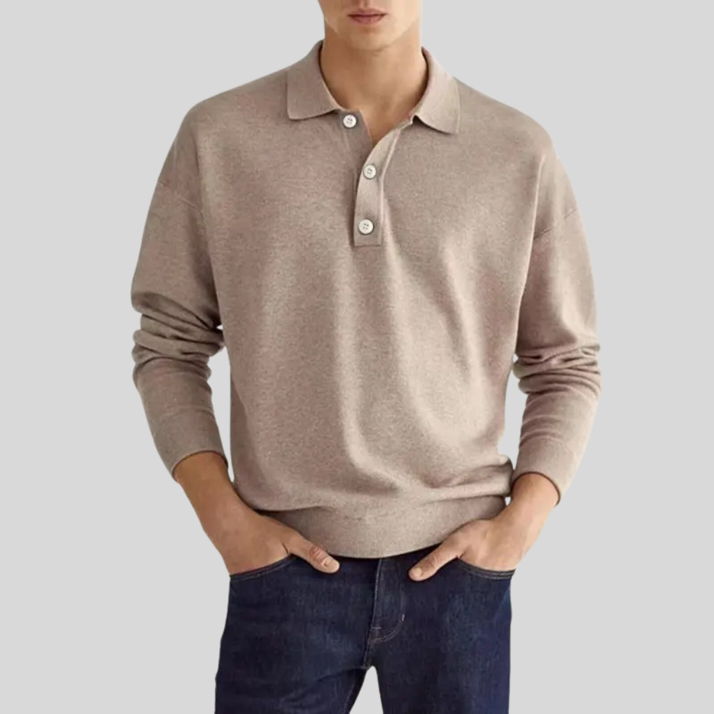 Momount herrepoloshirt i strikket bomuld – langærmet med klassisk krave til hverdagen