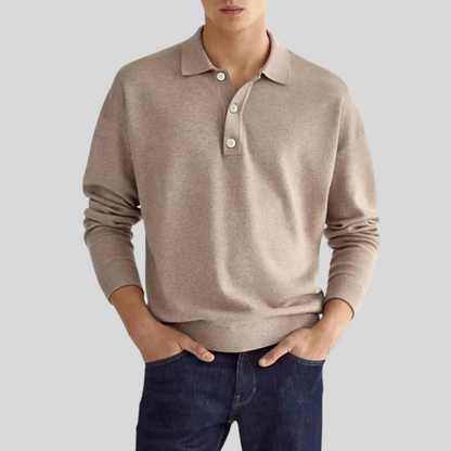 Momount herrepoloshirt i strikket bomuld – langærmet med klassisk krave til hverdagen