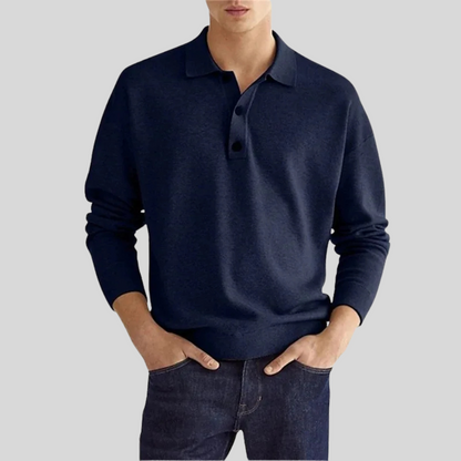 Momount herrepoloshirt i strikket bomuld – langærmet med klassisk krave til hverdagen
