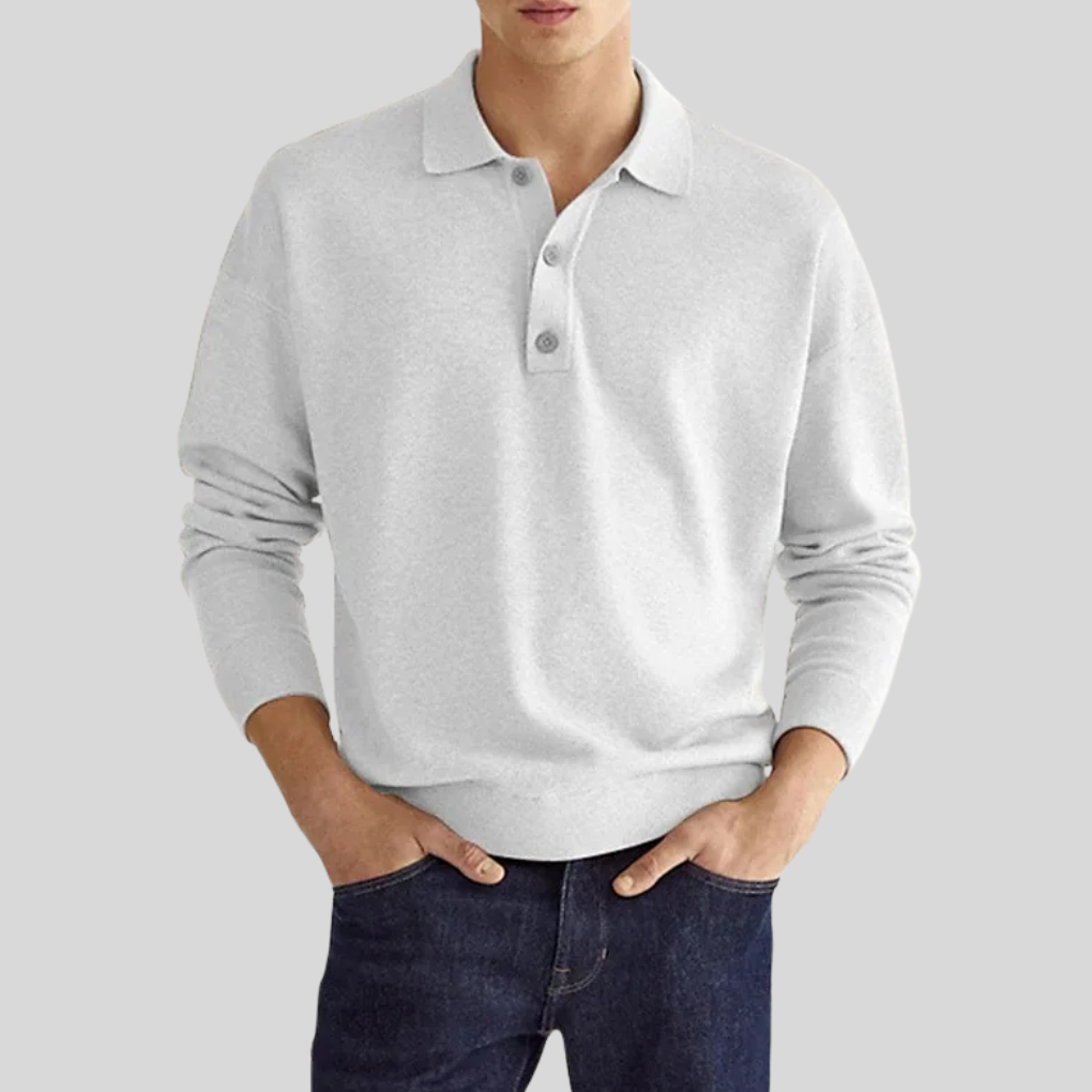 Momount herrepoloshirt i strikket bomuld – langærmet med klassisk krave til hverdagen