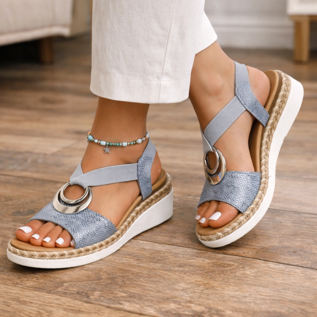 Momount Women Espadrille Wedge Sandals – Metallic Cross Strap Comfort