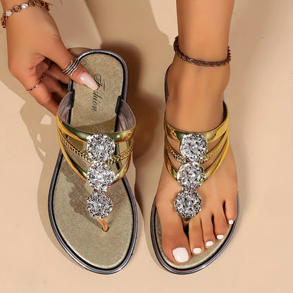 Castaliana | Silver Crystal Rhinestone Flat Sandals
