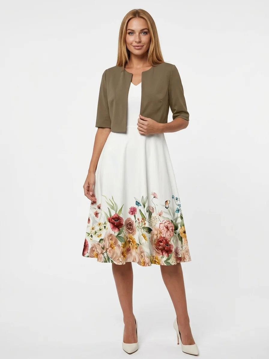 Estrella Blazer & Midi Dress Set | Summer Polish, Two-Piece - Khaki - front