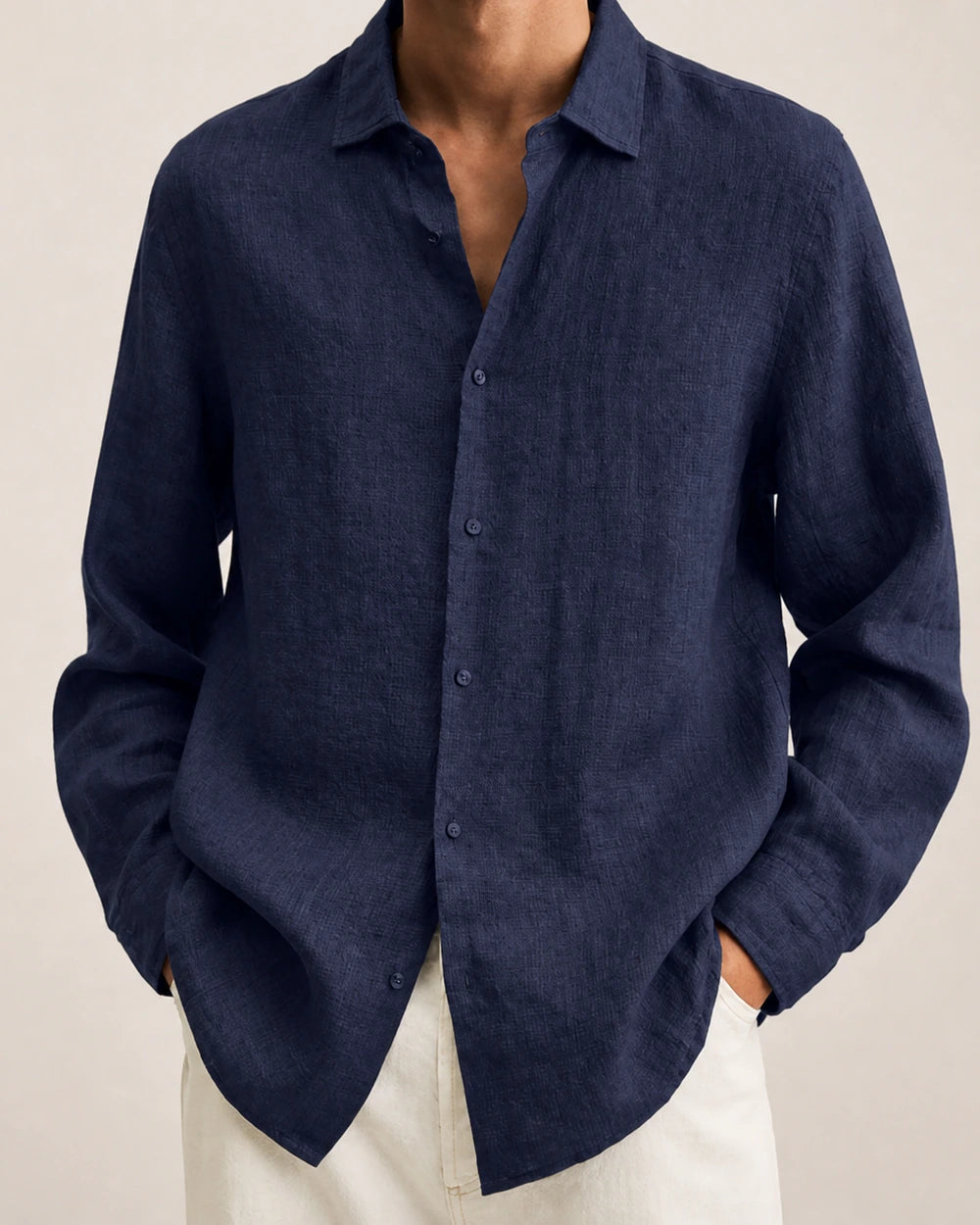 Dark blue linen shirt - lifestyle image