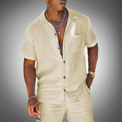 Momount Men Linen Shirt – Short Sleeve Button Up Summer Casual