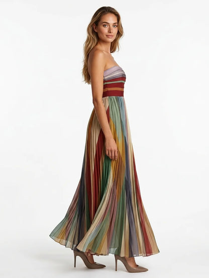 Celeste Strapless Pleated Maxi Dress | Panel Construction - Multicolor - side